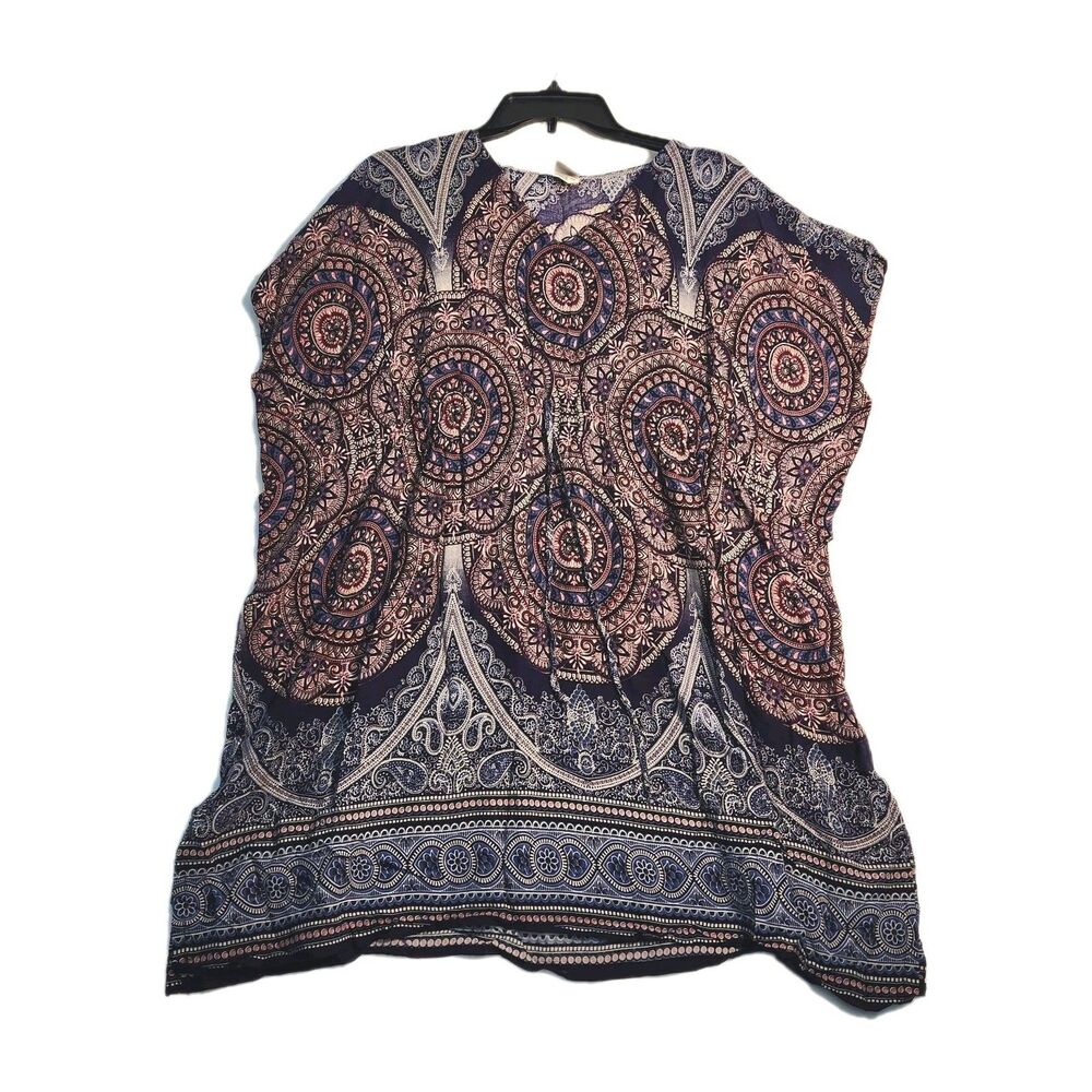 Aravay Y2K boho Festival Blue & Pink Tunic Top Women Size Medium